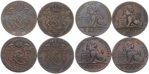 Belgium, Kingdom, Leopold I, Good lot with 4 different 5 Centimes copper coins in various grades including better items or grades...