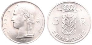 Belgium, Kingdom, Baudouin I, 5 Francs Copper-Nickel 1966FR, Head of Ceres left, Morin 564, UNC !