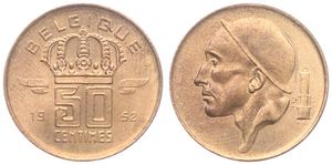 Belgium, Kingdom, Baudouin I, 50 Centimes Bronze 1952FR, Helmeted mine worker left, Morin 656, UNC !