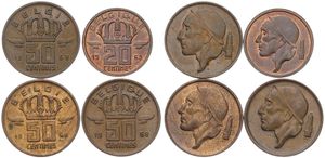 Belgium, Kingdom, Baudouin I, Good lot with 4 different 20 & 50 Centimes bronze coins in various grades including better items or grades...