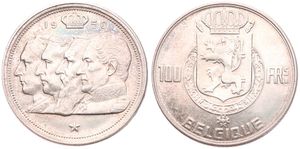 Belgium, Kingdom, Prince Charles, 100 Francs Silver 1950FR, Conjoined heads of four Kings, Morin 506, XF/AU