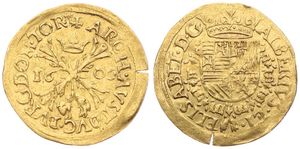 Spanish Netherlands, Albrecht & Isabella, 1 Albertijn Gold 1600, Crowned arms / Cross with crown and golden fleece, VH 583.TO - Tournai, VF (*)