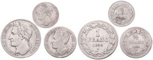 Belgium, Kingdom, Leopold I, Good lot with 3 older Silver 1/4, 1/2 & 1 Franc coins in various grades including better items...