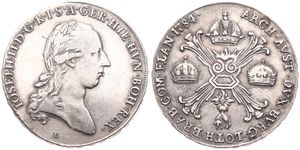 Austrian Netherlands, Joseph II, 1 Kronenthaler Silver 1784B, Laureate head right / Floriated cross with 3 crowns & Golden Fleece, KM 32 Kremnitz, A.VF