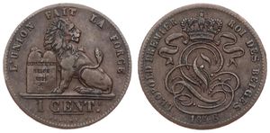 Belgium, Kingdom, Leopold I, 1 Centime Copper 1846, Seated lion with tablet, Morin 119, A.XF