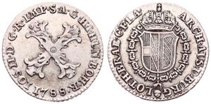 Austrian Netherlands, Joseph II, 10 Liards Silver 1788(b), Crowned arms in order collar / Large Burgundian cross, KM 36 Brussels, VF/XF