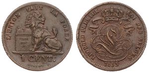 Belgium, Kingdom, Leopold I, 1 Centime Copper 1835/32, Seated lion with tablet, Morin 115a, XF