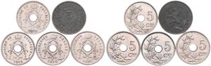 Belgium, Kingdom, Albert I, Good lot with 5 different 5 Centimes copper-nickel coins in nice grades including scarcer dates..