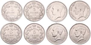 Belgium, Kingdom, Albert I, Good lot with 4 different 5 Francs nickel coins in various grades including better items...