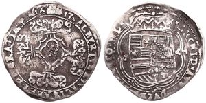 Spanish Netherlands, Albrecht & Isabella, 3 Stuivers Silver 1617, Floriated cross within circle / Crowned arms, VH 624.BG - Bruges, ERROR  : 16617 instead 1617, A.VF  