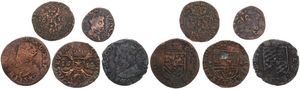 Spanish Netherlands, Mixed Reigns, Very good lot with 5 different ancient circulation type coins from the Spanish Netherlands in various grades including special items...