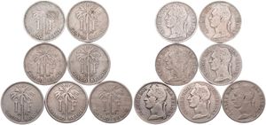 Belgian Congo, Colony, Albert I, Nice lot with 7 x 1 Franc coins French legend, all different dates in various grades...