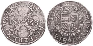 Spanish Netherlands, Philip II, 1/2 Bourgondische Rijksdaalder Silver 1568, Large cross divides date / Crowned arms with collar, VH 291.AN - Antwerp, VF