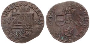 Spanish Netherlands, Albrecht & Isabella, 1 Oord Copper 1608, Crowned arms / Crowned title and 3 shields, VH 592.AN - Antwerp, A.VF