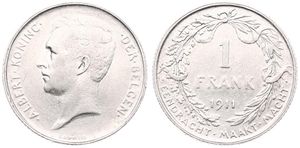 Belgium, Kingdom, Albert I, 1 Franc Silver 1911FL, Head left, Morin 291, A.XF