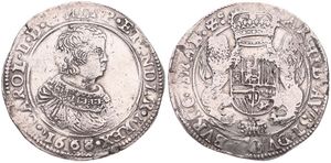 Spanish Netherlands, Charles II, 1 Ducaton Silver 1668, Bust right within circle / Crowned arms with lion supporters, VH 692.AN - Antwerp, F/VF, VARIETY 6 OVER HAND !