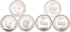 Belgium, Kingdom, Baudouin I, Good lot with 3 different 500 Francs silver coins in various grades including better items...