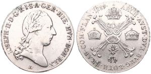 Austrian Netherlands, Joseph II, 1/2 Kronenthaler Silver 1789A, Laureate head right / Floriated cross with 3 crowns & Golden Fleece, KM 34 Vienna, A.VF