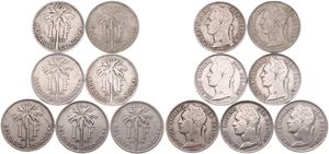 Belgian Congo, Colony, Albert I, Nice lot with 7 x 1 Franc coins Flemish legend, all different dates in various grades...