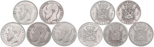 Belgium, Kingdom, Leopold II, Good lot with 5 different 1 Franc silver coins in various grades including better items or grades...