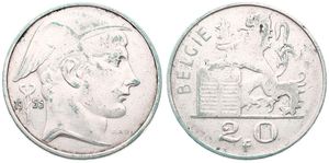 Belgium, Kingdom, Baudouin I, 20 Francs Silver 1955FL, Helmeted head of Mercurius right, Morin 550, SCARCE DATE !, VF