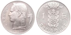 Belgium, Kingdom, Baudouin I, 1 Franc Copper-Nickel 1960FR, Head of Ceres left, Morin 610, UNC !