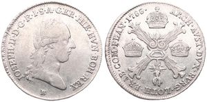 Austrian Netherlands, Joseph II, 1/4 Kronenthaler Silver 1788B, Laureate head right / Floriated cross with 3 crowns & Golden Fleece, KM 38 Kremnitz, A.VF