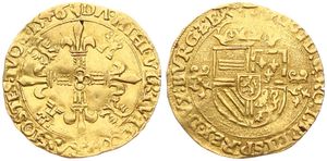 Spanish Netherlands, Charles V, 1 Gouden Zonnekroon Gold 1546, Crowned arms within circle / Floriated cross with symbols, VH 223.AN - Antwerp, SCARCE, VF (*)