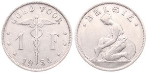 Belgium, Kingdom, Albert I, 1 Franc Nickel 1934/24FL, Kneeling woman left, Morin 409a, XF