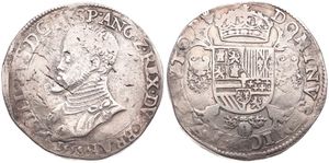 Spanish Netherlands, Philip II, 1 Filipsdaalder Silver 1558, Bust left / Crowned arms on cross, VH 253.AN - Antwerp, F/VF