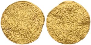 Spanish Netherlands, Philip II, Gouden 1/2 Rozenobel Gold ND (1577-1579), Crowned ruler with shield, rose on boat & lion in banner / Rose on flowery cross, Delm. 960 - Utrecht, SCARCE, A.VF (*)