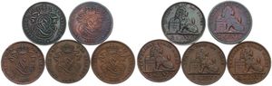 Belgium, Kingdom, Leopold II, Good lot with 5 different 2 Centimes copper coins in various grades including better items or grades...