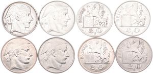 Belgium, Kingdom, Prince Charles, Good lot with 4 different 20 Francs silver coins in various grades including better items...