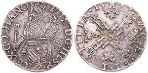 Spanish Netherlands, Philip II, 1/2 Statendaalder Silver 1577, Crowned King behind shield / Four crowned initials as cross, VH 375.MO - Mons, RARE, VF