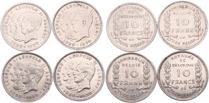 Belgium, Kingdom, Albert I, Good lot with 4 different 10 Francs nickel coins in various grades including better items or grades...