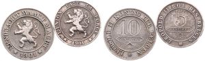 Belgium, Kingdom, Leopold II, Good lot with 5 Centimes Copper-Nickel 1901FR & 10 Centimes Copper-Nickel 1901FL, Morin 243 & 252, RARE KEY DATES !, VF