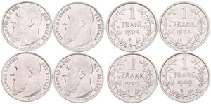 Belgium, Kingdom, Leopold II, Good lot with 4 different 1 Franc silver coins in various grades including better items or grades...
