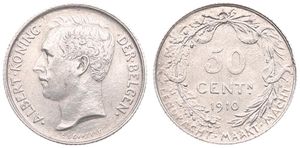 Belgium, Kingdom, Albert I, 50 Centimes Silver 1910FL, Head left, Morin 299, A.UNC