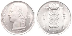 Belgium, Kingdom, Baudouin I, 1 Franc Copper-Nickel 1966FL, Head of Ceres left, Morin 623, UNC !