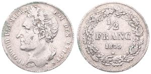 Belgium, Kingdom, Leopold I, 1/2 Franc Silver 1835, Laureate head left, Morin 30, A.VF