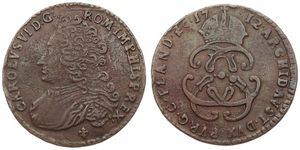 Spanish Netherlands, Charles VI, 1 Oord Copper 1712, Bust left / Crowned monogram, VH 794.BS - Brussels, A.VF