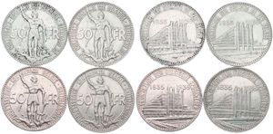 Belgium, Kingdom, Leopold III, Good lot with 4 different 50 Francs silver coins in various grades including better items or grades...