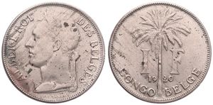 Belgian Congo, Colony, Albert I, 1 Franc Copper-Nickel 1920, Laureate head of the King left, KM 20 French Legend, XF