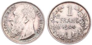 Belgium, Kingdom, Leopold II, 1 Franc Silver 1904FR, Bearded head left, Morin 198, A.XF