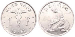 Belgium, Kingdom, Leopold III, 1 Franc Nickel 1935FL, Kneeling woman left, Morin 450, A.UNC