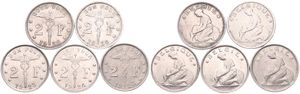 Belgium, Kingdom, Albert I, Good lot with 5 different 2 Francs nickel coins in nice grades including scarcer dates..