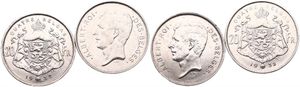 Belgium, Kingdom, Albert I, 2 x 20 Francs (4 Belgas) 1932FR Position A & B, Head left, Morin 378a & 378b, XF 