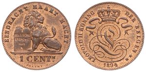 Belgium, Kingdom, Leopold II, 1 Centime Copper 1894FL, Seated lion with tablet, Morin 227, UNC
