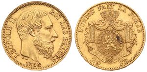 Belgium, Kingdom, Leopold II, 20 Francs Gold 1868, Bearded head right, Morin 142a (Type II), XF (*)