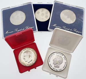 Belgium, Kingdom, Baudouin I, Lot with 5 x 250 & 500 Francs commemorative silver coins in original packaging, all PROOF